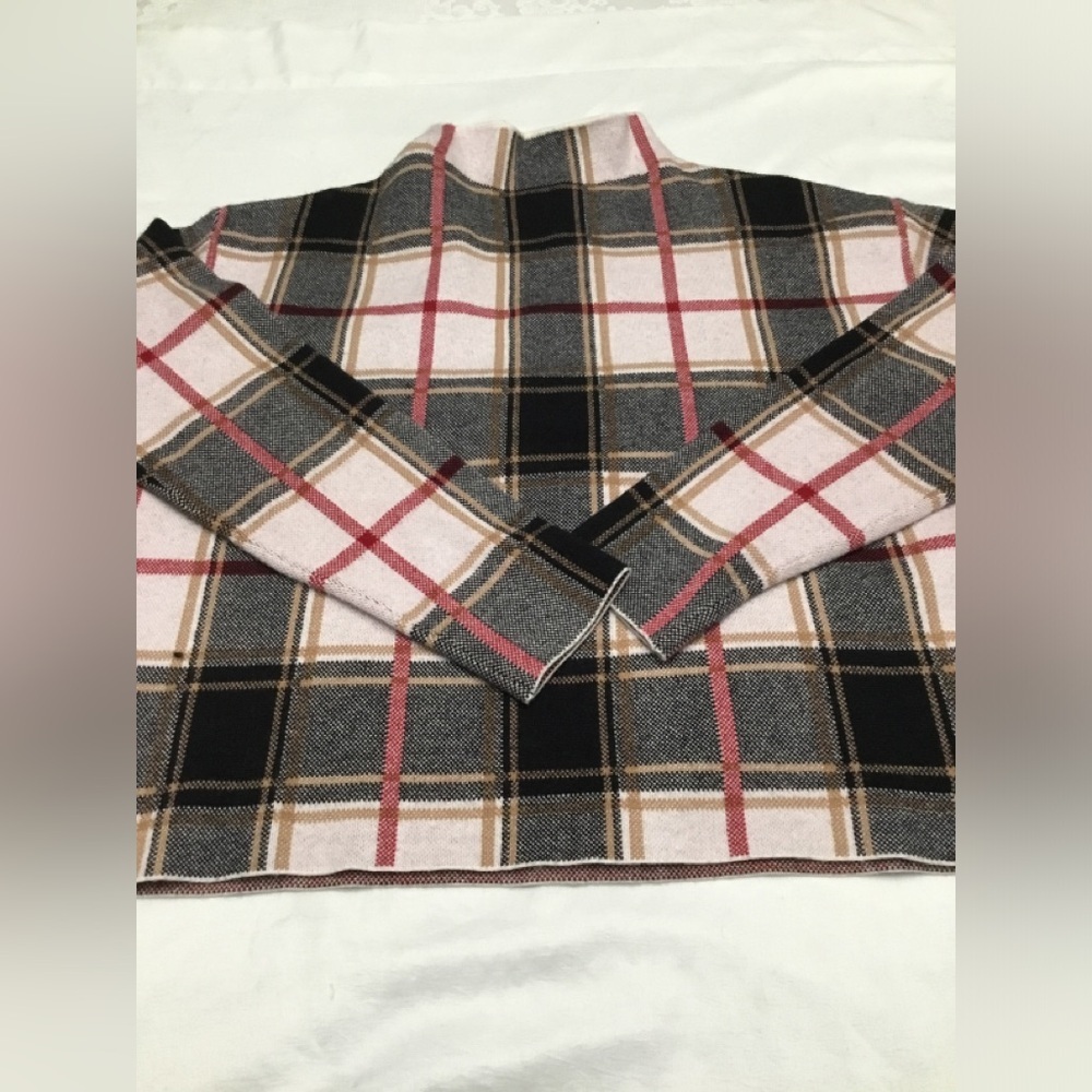 Tahari Checkered Turtleneck Sweater - Pink, Black, Cream - Picture 2 of 14